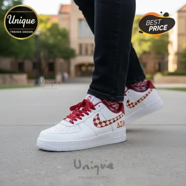 DST Sorority Premium Air Force 1 Custom White Red Greek Letter Shoes