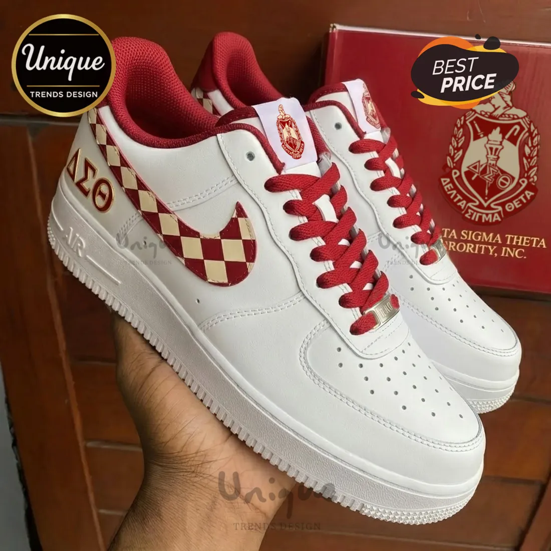 DST Sorority Premium Air Force 1 Custom White Red Greek Letter Shoes DST Sorority Premium Air Force 1 Custom White Red Greek Letter Shoes