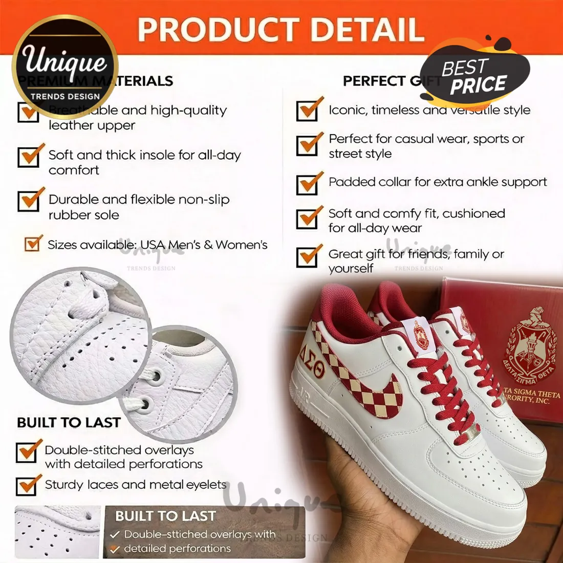 DST Sorority Premium Air Force 1 Custom White Red Greek Letter Shoes DST Sorority Premium Air Force 1 Custom White Red Greek Letter Shoes
