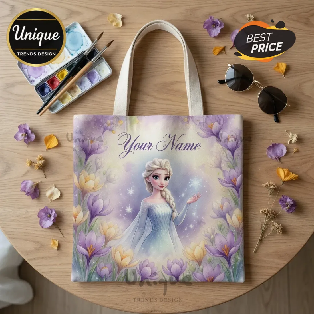 Elsa Frozen Personalized Blue Roses Custom Name Sparkly Tote Bag Elsa Frozen Personalized Blue Roses Custom Name Sparkly Tote Bag