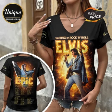 Elvis Presley King of Rock ‘n’ Roll Live Concert Women’s V-Neck T-Shirt
