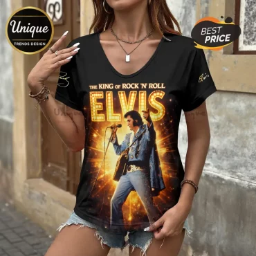 Elvis Presley King of Rock ‘n’ Roll Live Concert Women’s V-Neck T-Shirt