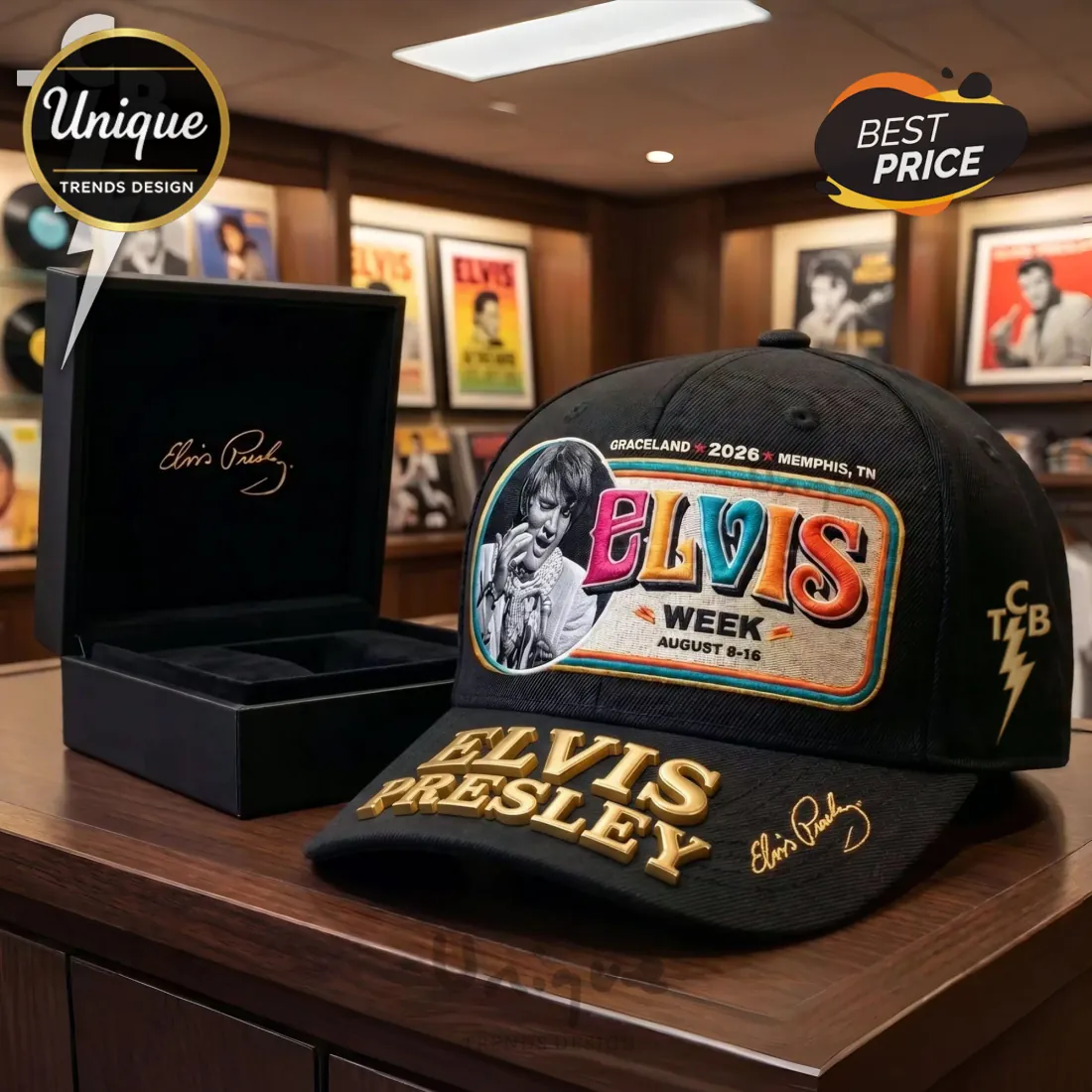 Elvis Week 2026 Memphis TCB Premium Embroidered Patch Baseball Cap Elvis Week 2026 Memphis TCB Premium Embroidered Patch Baseball Cap