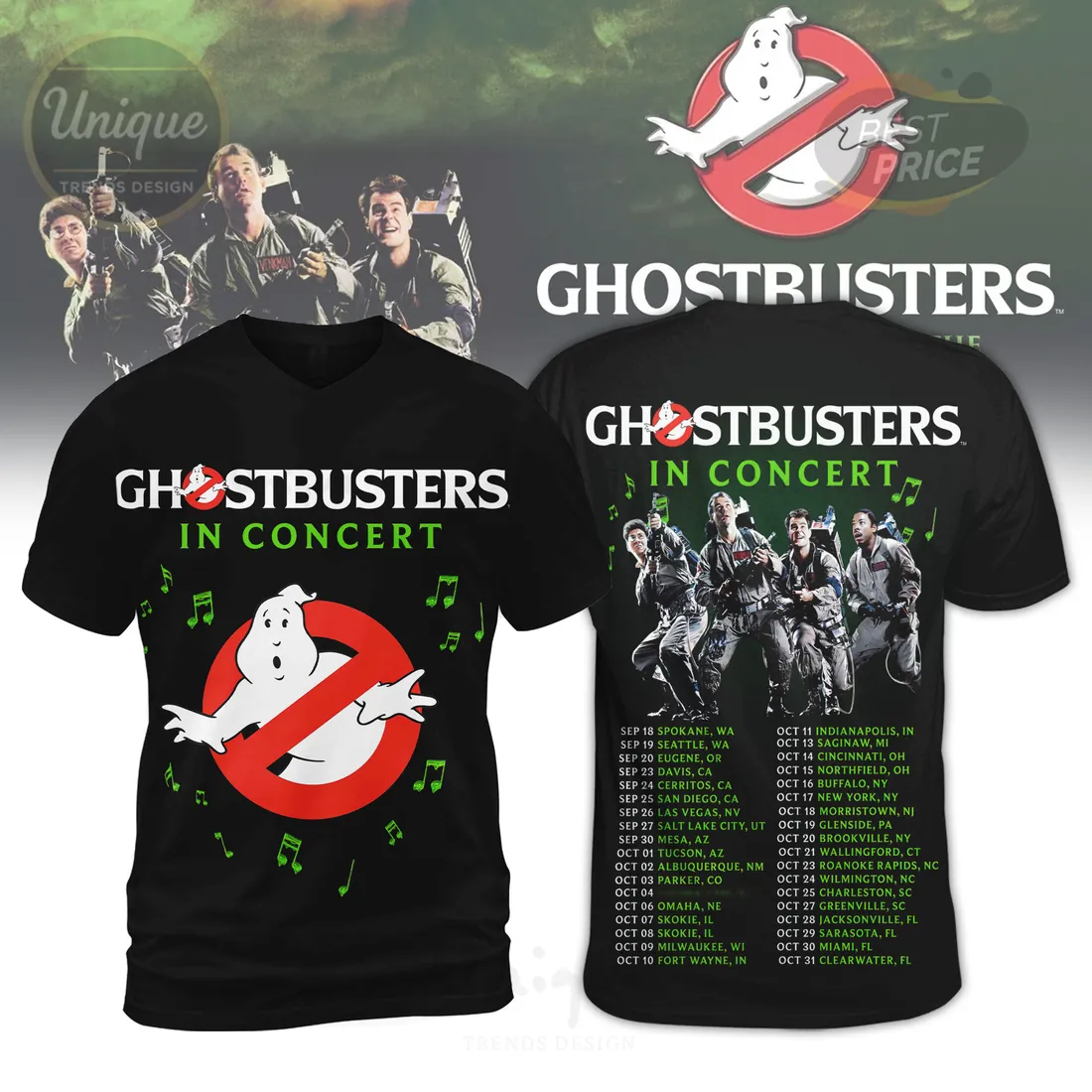 Ghostbusters In Concert Tour Dates Black T-Shirt Ghostbusters In Concert Tour Dates Black T-Shirt