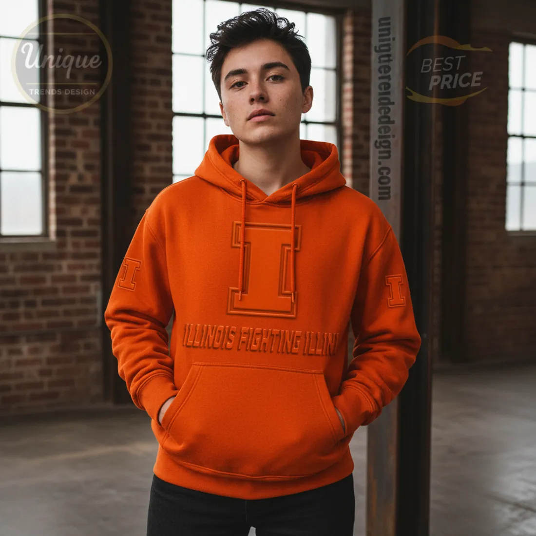 Illinois Fighting Illini Embossed Logo Premium Hoodie Illinois Fighting Illini Embossed Logo Premium Hoodie