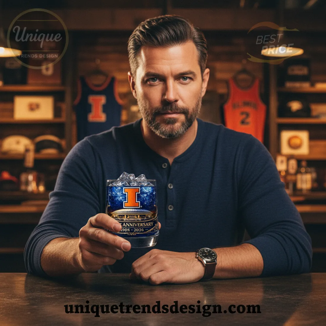 Illinois Fighting Illini Men’s Basketball 121st Anniversary Crystal Whiskey Glass Illinois Fighting Illini Men’s Basketball 121st Anniversary Crystal Whiskey Glass