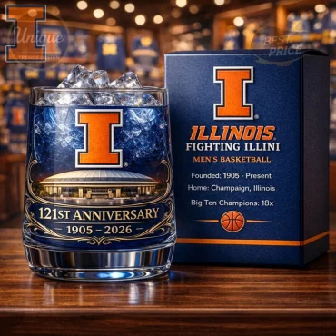 Illinois Fighting Illini Men’s Basketball 121st Anniversary Crystal Whiskey Glass