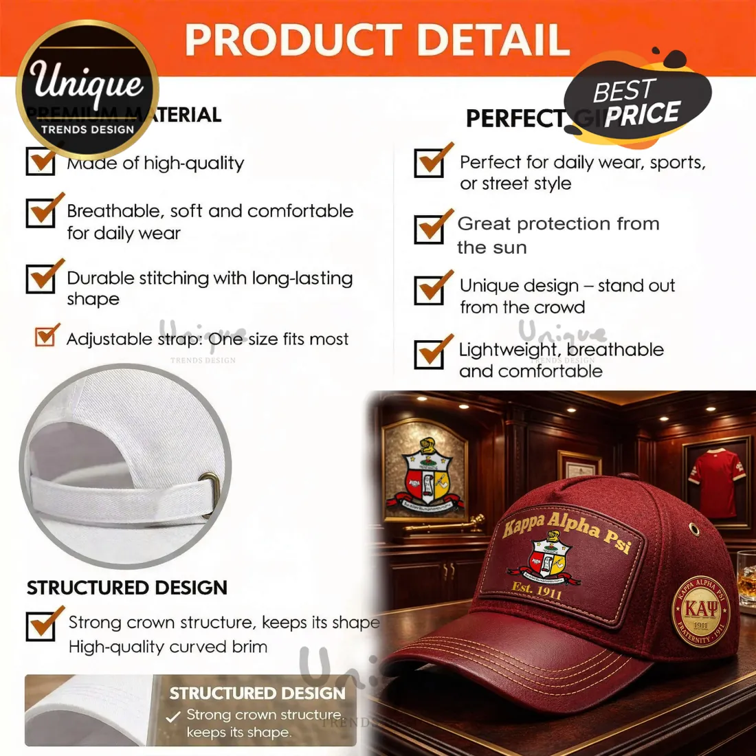 Kappa Alpha Psi KΛΨ 1911 Founders Heritage Premium Embroidered Cap Kappa Alpha Psi KΛΨ 1911 Founders Heritage Premium Embroidered Cap