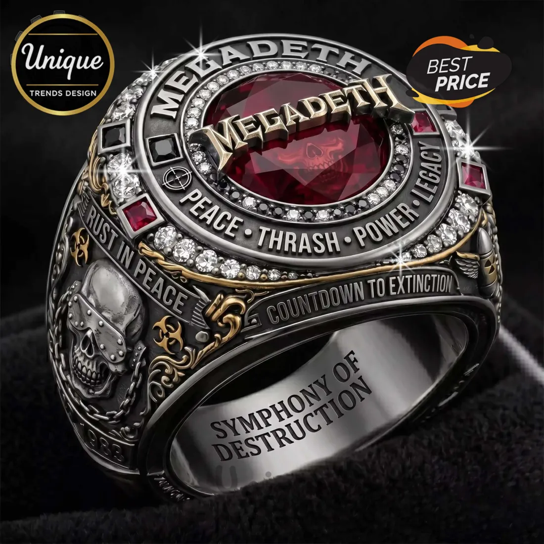 Megadeth Rust in Peace Legacy Skull Thrash Metal Gemstone Ring Megadeth Rust in Peace Legacy Skull Thrash Metal Gemstone Ring