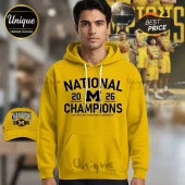 Yellow hoodie with black text: National 20 M 26 Champions, 2026 NCAA Men's Basketball Championship!