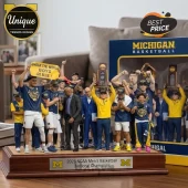 Michigan 2026 NCAA Men's Basketball National Champions figurine set in blue and yellow with 'Go Blue' trophy display!