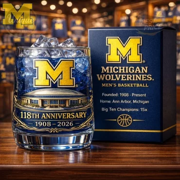 Michigan Wolverines 118th Anniversary Men’s Basketball Whiskey Glass