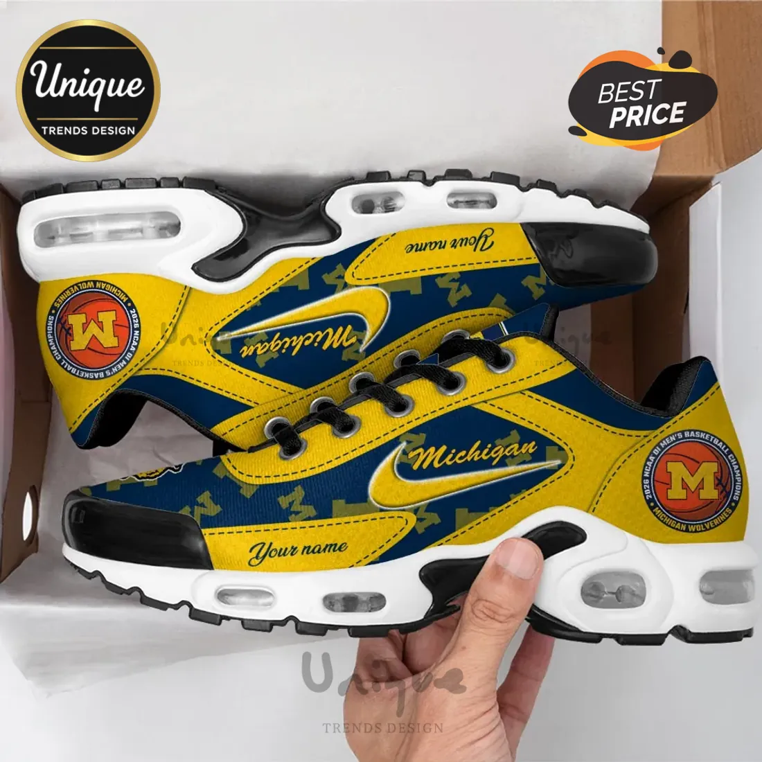 Michigan Wolverines 2026 Basketball Champions Air Max Plus Sneakers Michigan Wolverines 2026 Basketball Champions Air Max Plus Sneakers