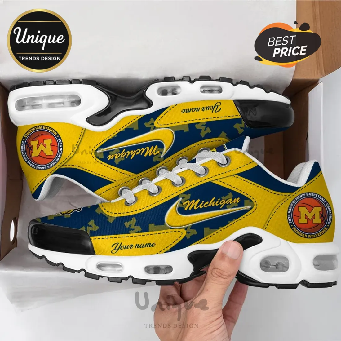 Michigan Wolverines 2026 Basketball Champions Air Max Plus Sneakers Michigan Wolverines 2026 Basketball Champions Air Max Plus Sneakers