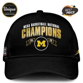 Black cap with gold text 'NCAA Basketball National Champions 2026' and yellow Michigan 'M' logo! Athletic sports style!