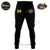 Black joggers with a yellow Michigan M logo and a blue 2024 NCAA Men's Basketball National Champions crest!
