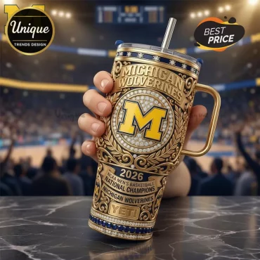 Michigan Wolverines 2026 NCAA Basketball Champions Luxury Gold Handle Tumbler