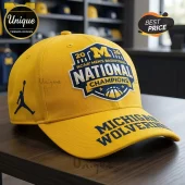Yellow Michigan Wolverines 2026 NCAA Men's Basketball National Champions hat with Jumpman logo and blue text!
