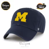 Navy blue baseball cap with a large yellow block letter 'M' logo on the front! University of Michigan collegiate style dad hat!