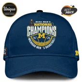 Blue hat with yellow and white text: NCAA Men's National Champions 2026 Michigan Men's Basketball, Michigan M logo!