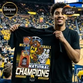 Black t-shirt with Michigan Wolverines 2026 NCAA Men's Basketball National Champions graphic featuring mascot dunking!