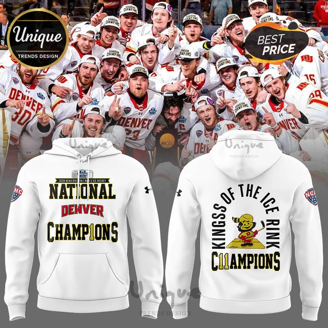 NCAA Denver Pioneers Hockey Kings Of The Ice Rink Champions Fan Hoodie NCAA Denver Pioneers Hockey Kings Of The Ice Rink Champions Fan Hoodie