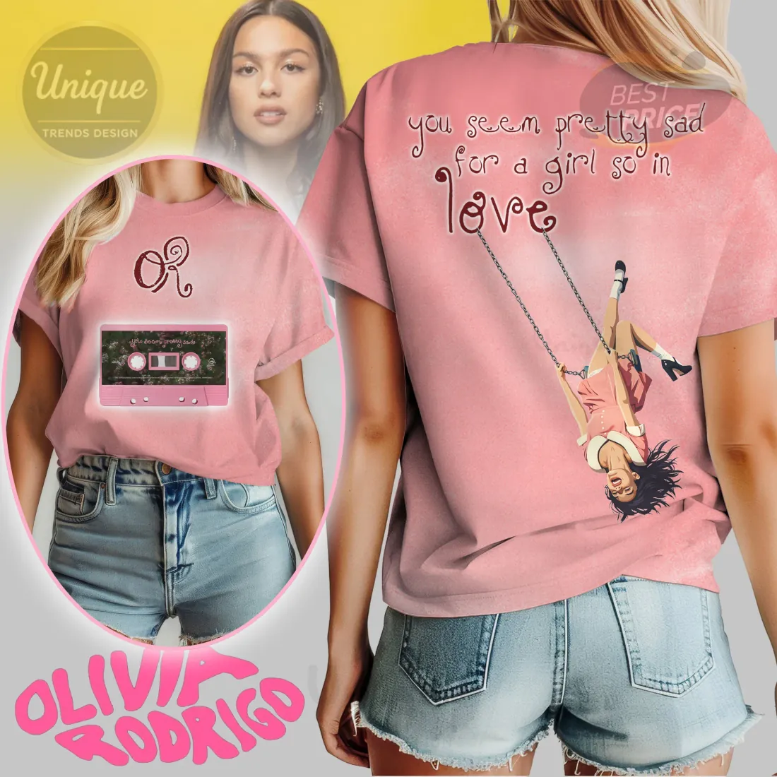 Olivia Rodrigo “You Seem Pretty Sad For A Girl So In Love” Pink T-Shirt Olivia Rodrigo “You Seem Pretty Sad For A Girl So In Love” Pink T-Shirt