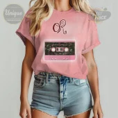 Pink retro floral t-shirt with maroon