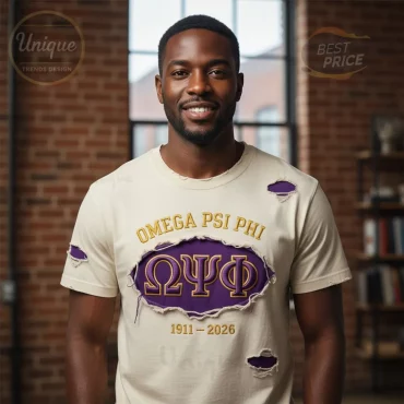 Omega Psi Phi 1911-2026 Anniversary Distressed Purple Gold Embroidered T-Shirt