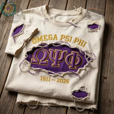 Omega Psi Phi 1911-2026 Anniversary Distressed Purple Gold Embroidered T-Shirt
