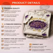 Cream retro distressed t-shirt with purple and gold Omega Psi Phi ΩΨΦ 1911-2026 appliqué design!