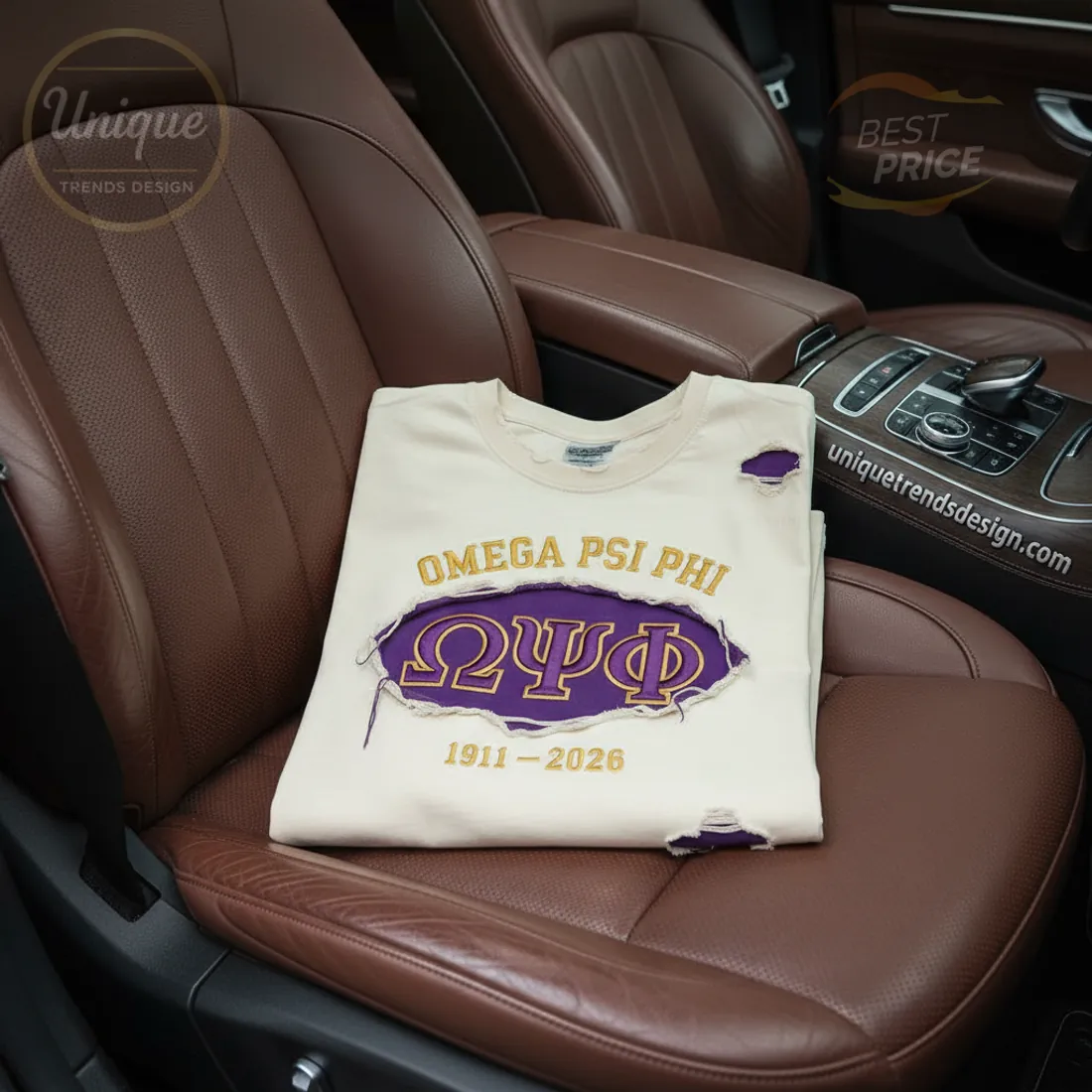 Omega Psi Phi 1911-2026 Anniversary Distressed Purple Gold Embroidered T-Shirt