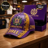 Omega Psi Phi 1911 Premium Embroidered Purple Gold Fraternity Cap