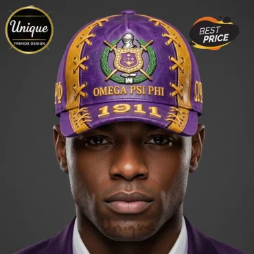 Omega Psi Phi 1911 Premium Embroidered Purple Gold Fraternity Cap