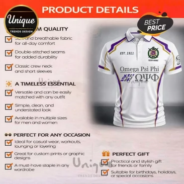 Omega Psi Phi Personalized Est. 1911 Purple & Gold Polo Shirt