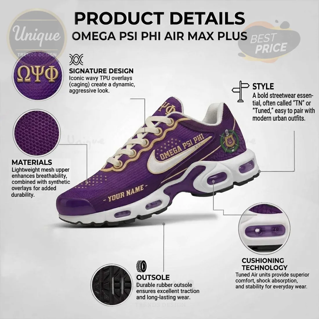 Omega Psi Phi Personalized Purple Gold Athletic Shoes Omega Psi Phi Personalized Purple Gold Athletic Shoes