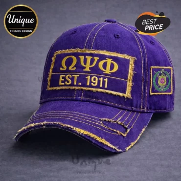 Omega Psi Phi Purple & Gold Distressed Baseball Cap
