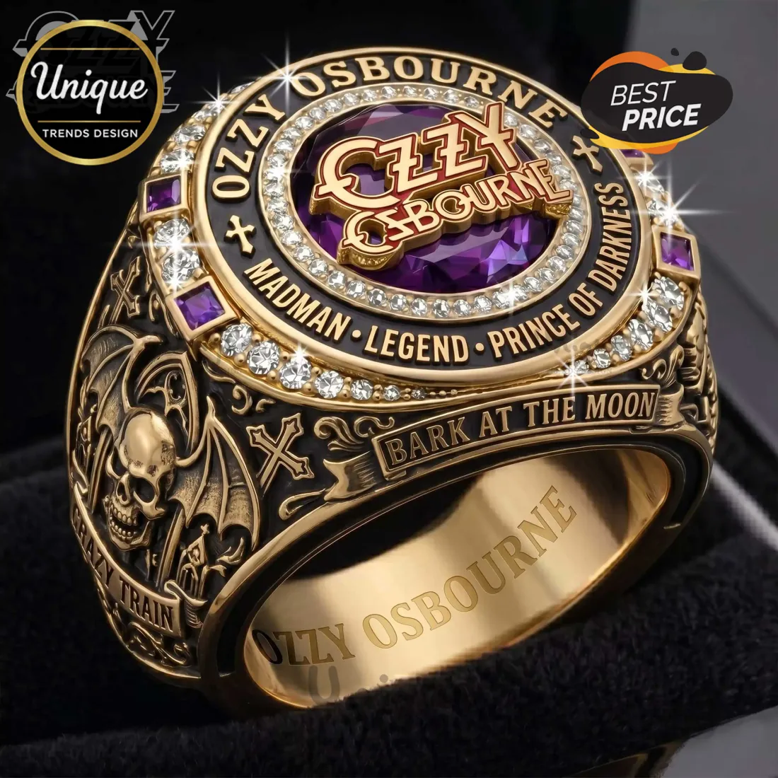Ozzy Osbourne Madman Legend Gold Tone Skull Bat Wings Commemorative Ring Ozzy Osbourne Madman Legend Gold Tone Skull Bat Wings Commemorative Ring