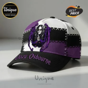 Ozzy Osbourne Rock Music Vintage Patchwork Purple Wings Design Baseball Cap