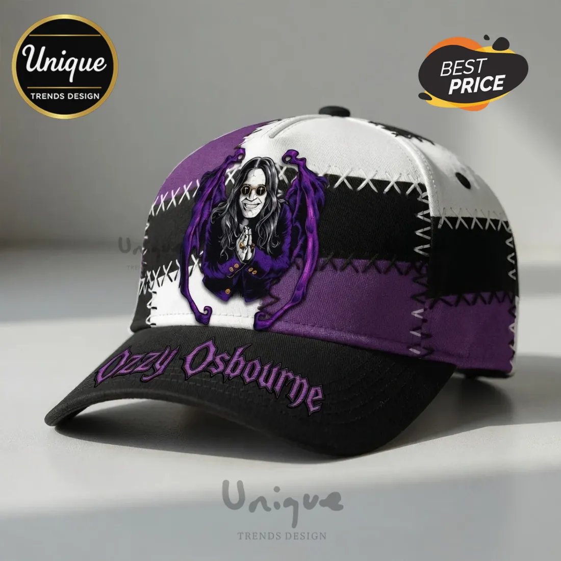Ozzy Osbourne Rock Music Vintage Patchwork Purple Wings Design Baseball Cap Ozzy Osbourne Rock Music Vintage Patchwork Purple Wings Design Baseball Cap