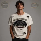Distressed cream tee with black panther logo! PENRITH PANTHERS PANTHERS EST 1966 text! Retro sports style!