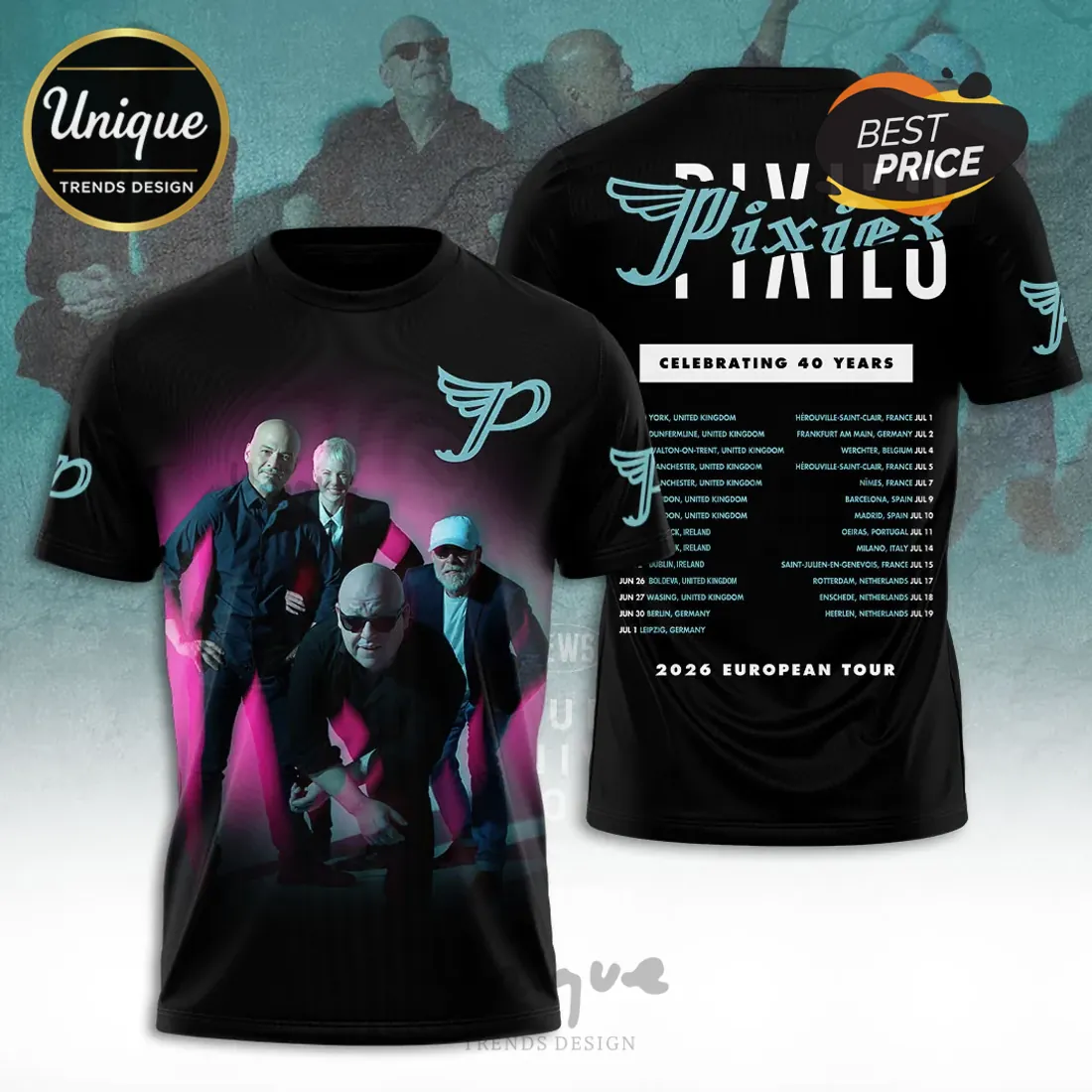 Pixies 40th Anniversary 2026 European Tour Commemorative Graphic T-Shirt Pixies 40th Anniversary 2026 European Tour Commemorative Graphic T-Shirt