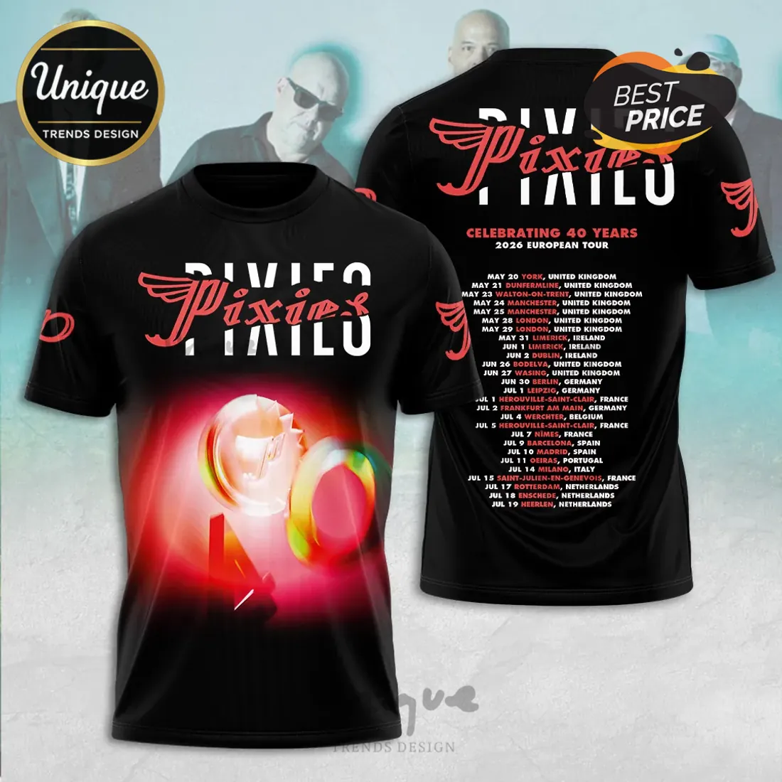 Pixies 40th Anniversary 2026 European Tour Commemorative T-Shirt Pixies 40th Anniversary 2026 European Tour Commemorative T-Shirt