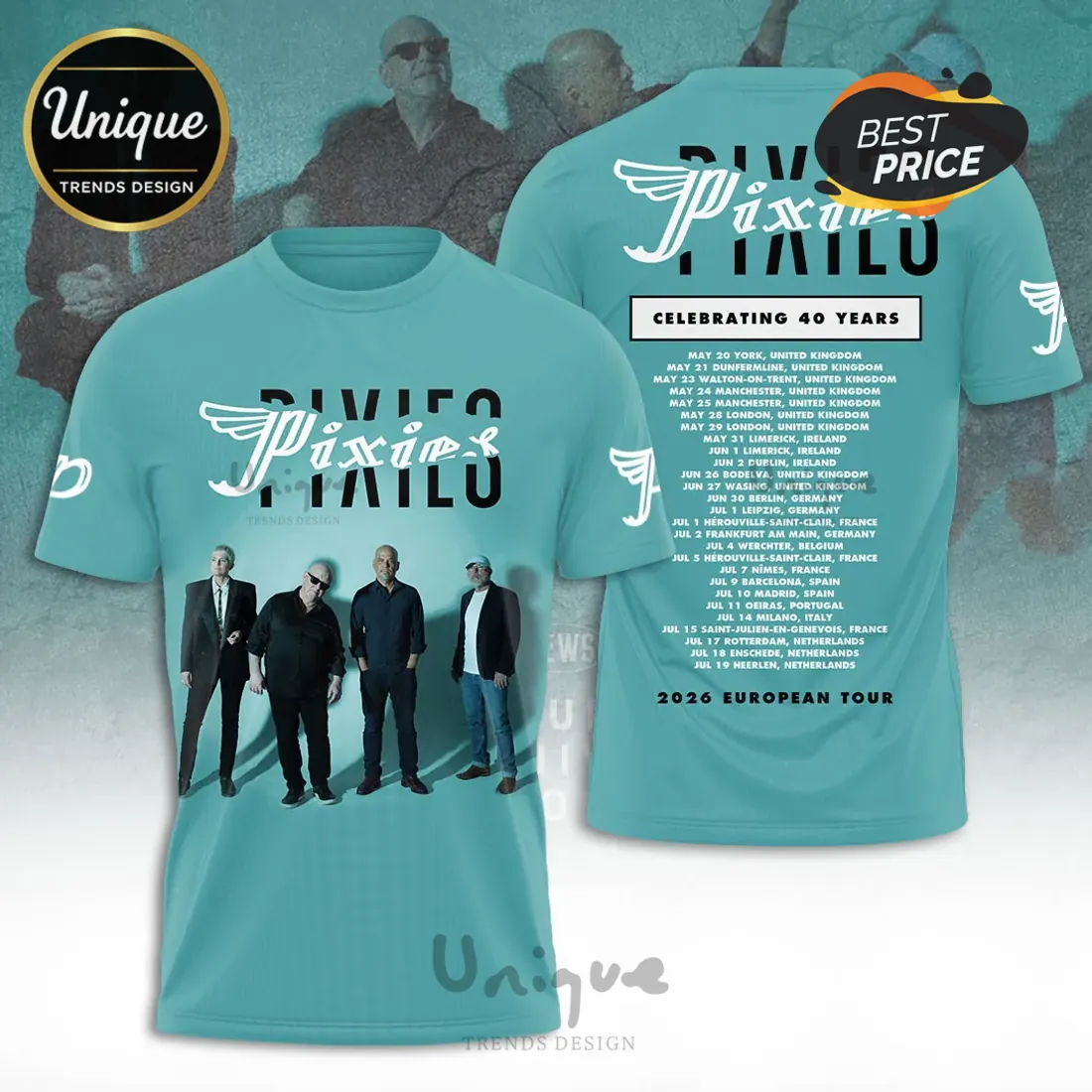 Pixies 40th Anniversary 2026 European Tour T-Shirt Pixies 40th Anniversary 2026 European Tour T-Shirt
