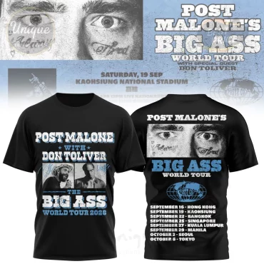 Post Malone Big Ass World Tour 2026 Don Toliver Guest Black Concert T-Shirt
