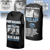 Black Post Malone Big Ass World Tour 2026 sleeveless shirt with white and blue bold text, artist photos, and Asia tour dates!