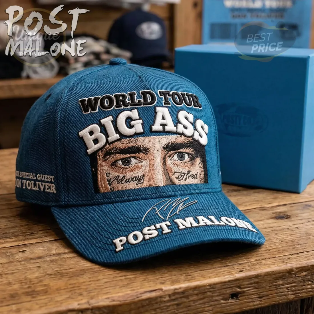 Post Malone Official World Tour Big Ass Eye Graphic Denim Cap Post Malone Official World Tour Big Ass Eye Graphic Denim Cap