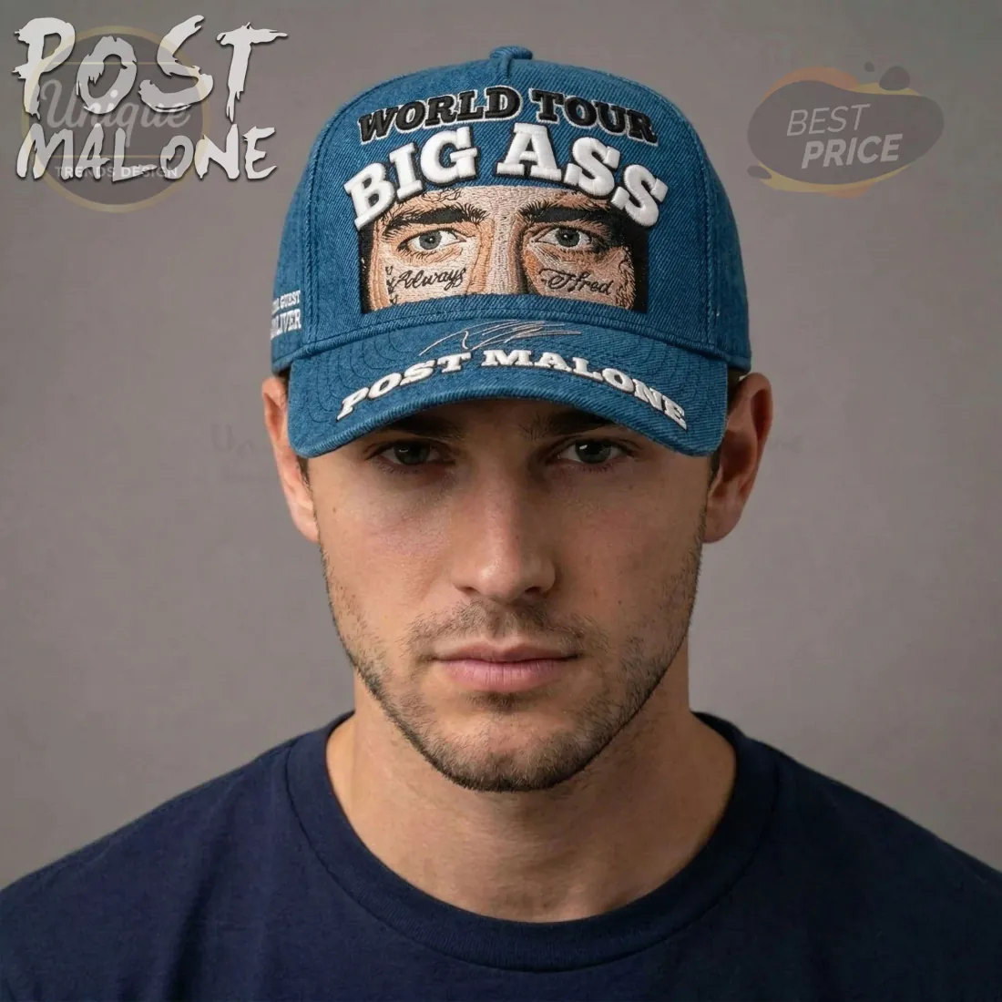 Post Malone Official World Tour Big Ass Eye Graphic Denim Cap Post Malone Official World Tour Big Ass Eye Graphic Denim Cap