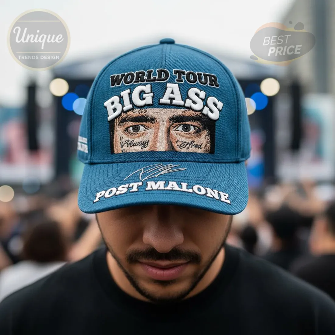 Post Malone Official World Tour Big Ass Eye Graphic Denim Cap Post Malone Official World Tour Big Ass Eye Graphic Denim Cap