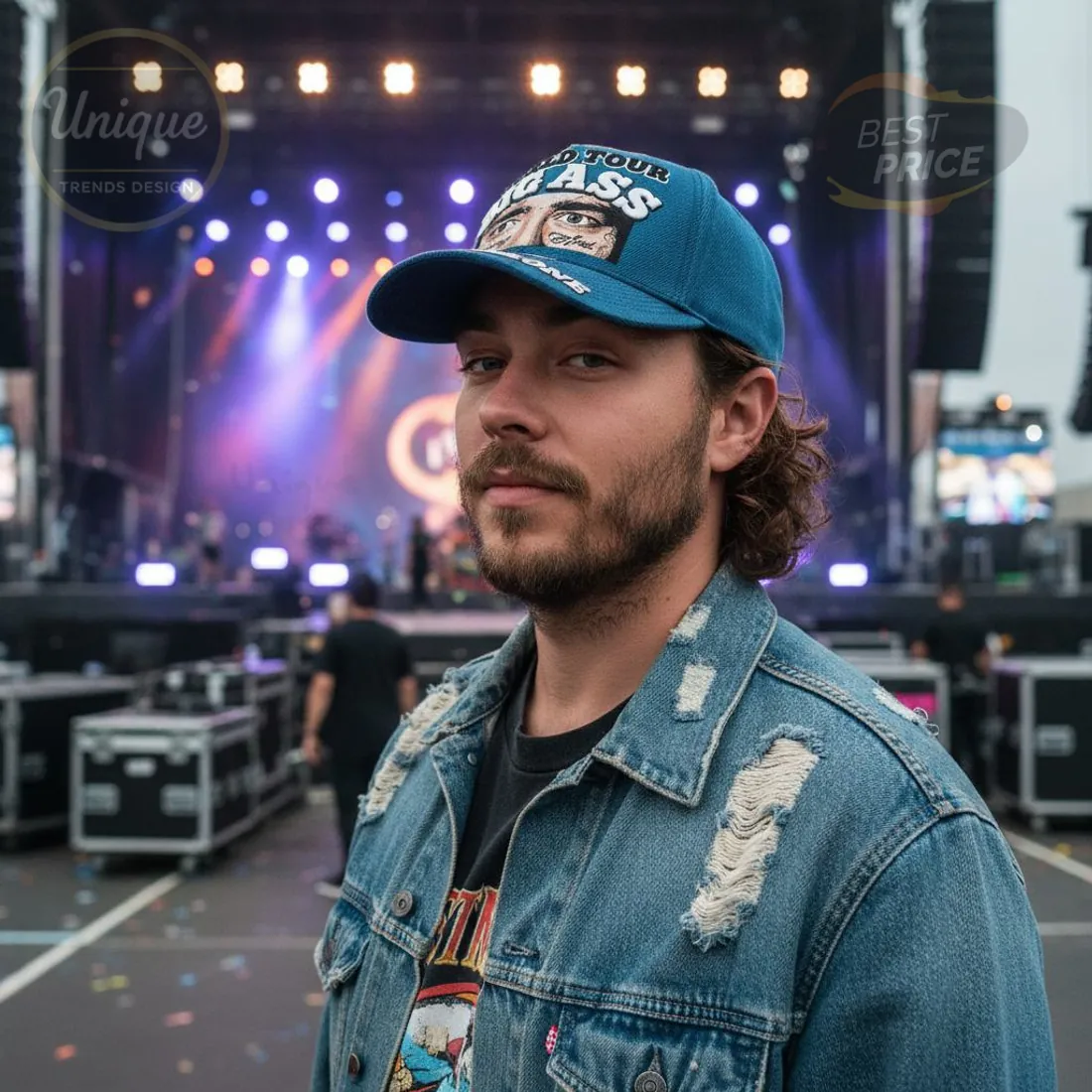 Post Malone Official World Tour Big Ass Eye Graphic Denim Cap Post Malone Official World Tour Big Ass Eye Graphic Denim Cap